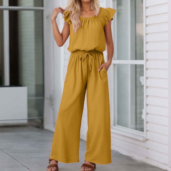 Hauaitttt Women's Square Neck Sleeveless Top Wide Leg Long Culottes plus Size Jean Jumpsuit Romper Strapless Cutout Club Jumpsuit Body for Women Bodysuits Women's plus Suits Jumpsuits for Women