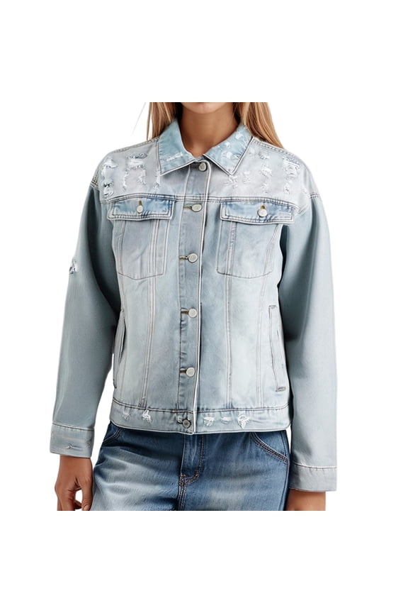 Women's Street Style Light Blue Washed Denim Jacket Women S Light Jacket Long Jean Jacket Wax Jean Denim Jacket for Women Womens Long Denim Jacket Cut Jean Jacket Jacket Long Women Long