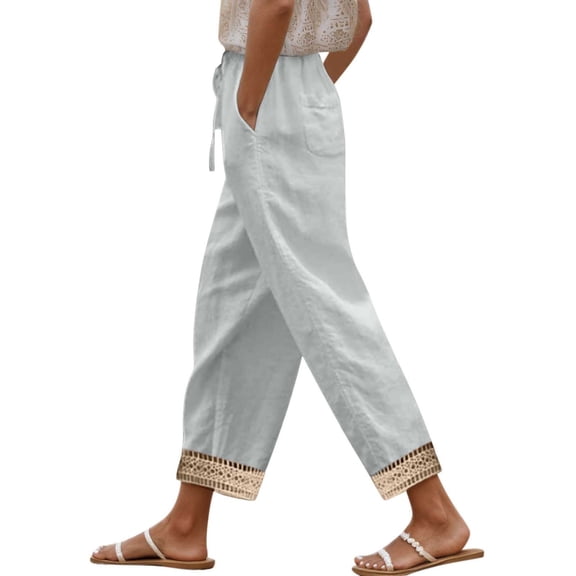 Hauaitttt Women's Summer Casual Hollow Out Long Pants Lightweight Breathable Comfortable Daily Wear High Waist Loose Fit Trousers for Outing with T Shirt Pants for Women Work Casual High Waist Womens