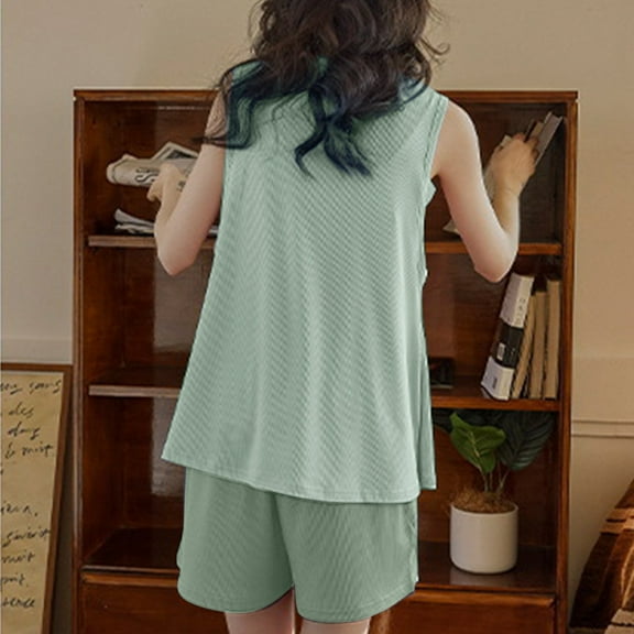 Hauaitttt Women's Summer Ice Silk Ribbed Padded Vest with Plus Size Thin and Comfortable & Sleepwear Set Women Pajama Short Set Long Sleeve Satin Pajama Set Velour Pajamas for Women Pajama Pants