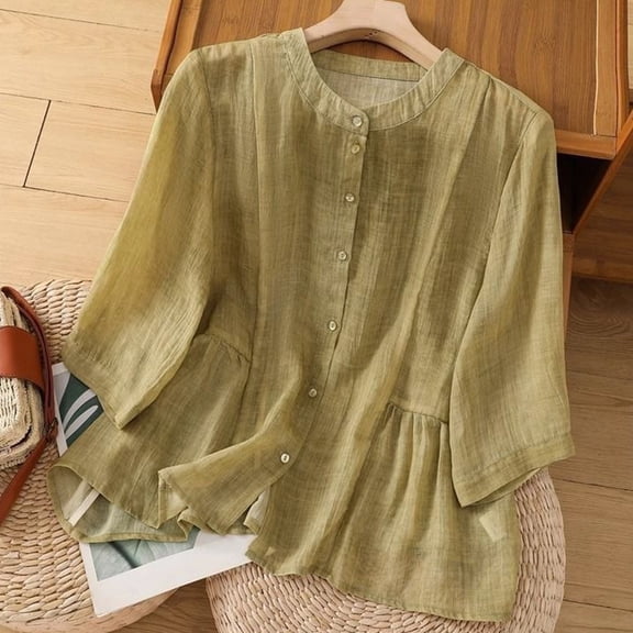 Hauaitttt Women's Summer Loose Literary Casual Linen Temperament Solid Color Thin Shirt Top Trashier Shirts Exercise Shirts Women Pack plus Size Womens Turtleneck Long Sleeve Juniors Active Shirts