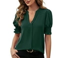 thumbnail image 1 of Hauaitttt Women's Summer New V Neck Style Sleeves Solid Color Top Long Sleeve Polyester Spandex Layering Long Sleeve Shirt Women Casual Womens Tops Short Sleeve Women Shirt Polyester Spandex Active, 1 of 5