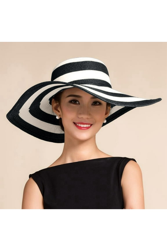 Women's Summer Sun Hat Wide Brim Straw Beach Hat Casual Outdoor Striped Design Outdoors Hats Women Summer Hats Fashion Parlor Hats Forage Cap up Top Hats outside Hats for Men Drop Visor