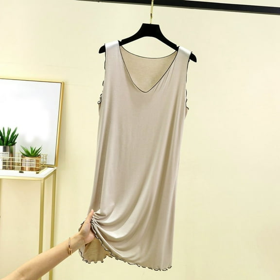 Hauaitttt Women's Summer V Neck Sleeveless Nightgown Comfortable Sleepshirt for Home Relaxation Basic Solid Color Sleepwear Womens Night Dresses Sleepwear Oversized Shirts Sleeping Women Womens Night