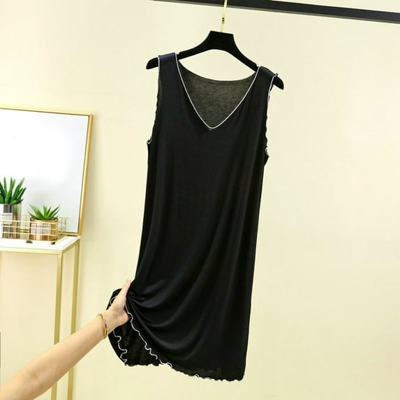 Hauaitttt Women's Summer V Neck Sleeveless Nightgown Comfortable Sleepshirt for Home Relaxation Basic Solid Color Sleepwear Womens Night Dresses Sleepwear Oversized Shirts Sleeping Women Womens Night