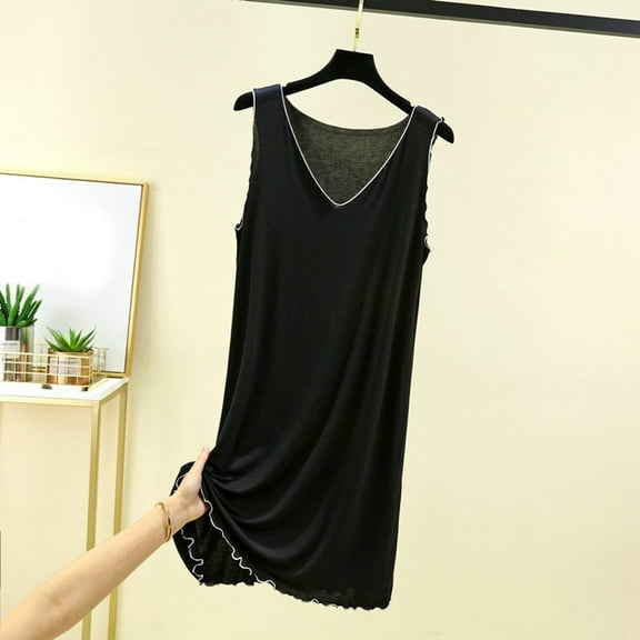 Hauaitttt Women's Summer V Neck Sleeveless Nightgown Comfortable Sleepshirt for Home Relaxation Basic Solid Color Sleepwear Womens Night Dresses Sleepwear Oversized Shirts Sleeping Women Womens Night