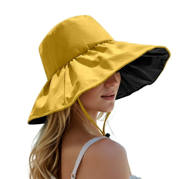 Hauaitttt Women's Sun Hat Wide Brim Summer Beach Hat Outdoor Casual Sunshade Cap for Travel Gardening Rain Hat for Women Boys Beach Hat Shade Hat Sunhat Women Rain Cap Visor Travel Hats Textu Solid
