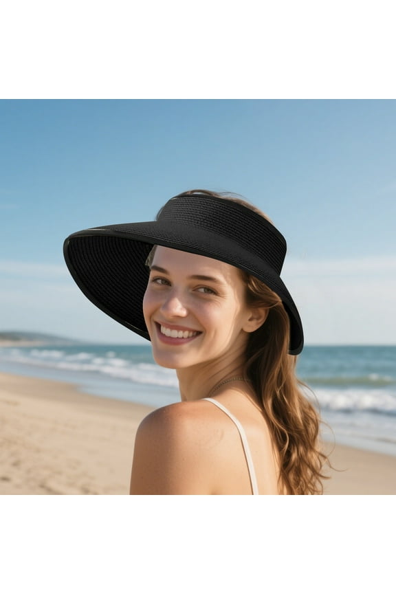 Women's Sun Hats Summer Cycling Sun Hats Foldable Straw Beach Hats Wide Brims Roll up Sun Hats Kayaking Hats Women Sombrero Car Small Size Hats Summer Fedora for Women Drawstring Hat Raffia