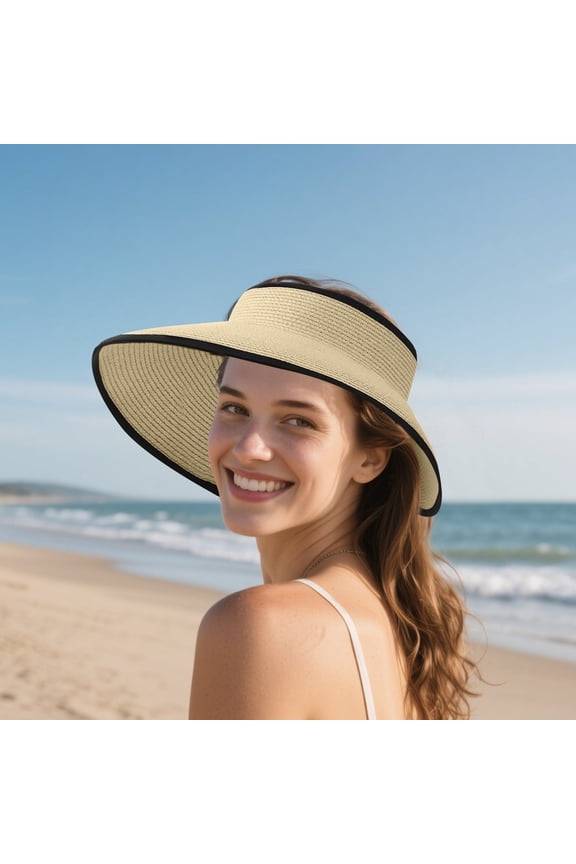Women's Sun Hats Summer Cycling Sun Hats Foldable Straw Beach Hats Wide Brims Roll up Sun Hats Kayaking Hats Women Sombrero Car Small Size Hats Summer Fedora for Women Drawstring Hat Raffia