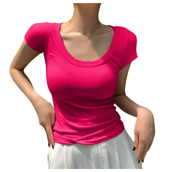 Hauaitttt Women's T Shirts Short Sleeve Neck Basic Going Out Tops Fashion Slim Fit Tee Cloud Pro Pack of Thermal Shirts for Men Womens Thermal Tops Long Sleeve Neck Mens Thermals Top and Bottom Set