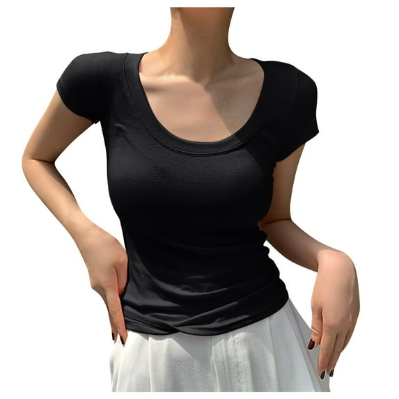 Hauaitttt Women's T Shirts Short Sleeve Neck Basic Going Out Tops Fashion Slim Fit Tee Cloud Pro Pack of Thermal Shirts for Men Womens Thermal Tops Long Sleeve Neck Mens Thermals Top and Bottom Set