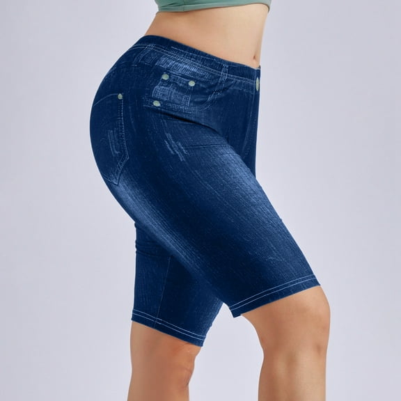 Hauaitttt Women's Tight Fitting Fashionable Slim High Waist Elastic Imitation Denim Leggings Can Be Worn As Outer Shorts Tops for Women Work Casual Women Warm Leggings 7/8 Leggings for Women High