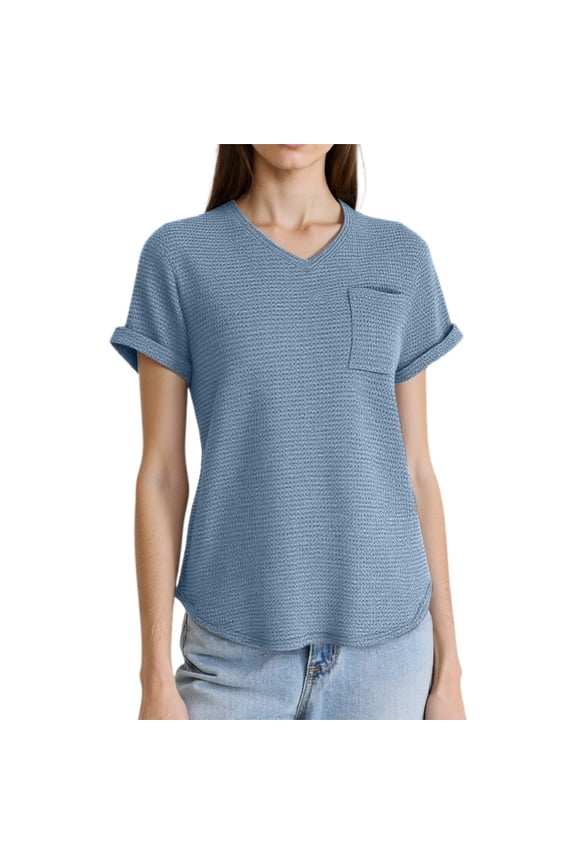 Women's V Neck Short Sleeve Knit T Shirt with Pockets Stylish and Comfortable for Summer Women's Casual Shirts Medium Shirt Womens Active Short Sleeve Shirts for Women Tall Workout Tops T