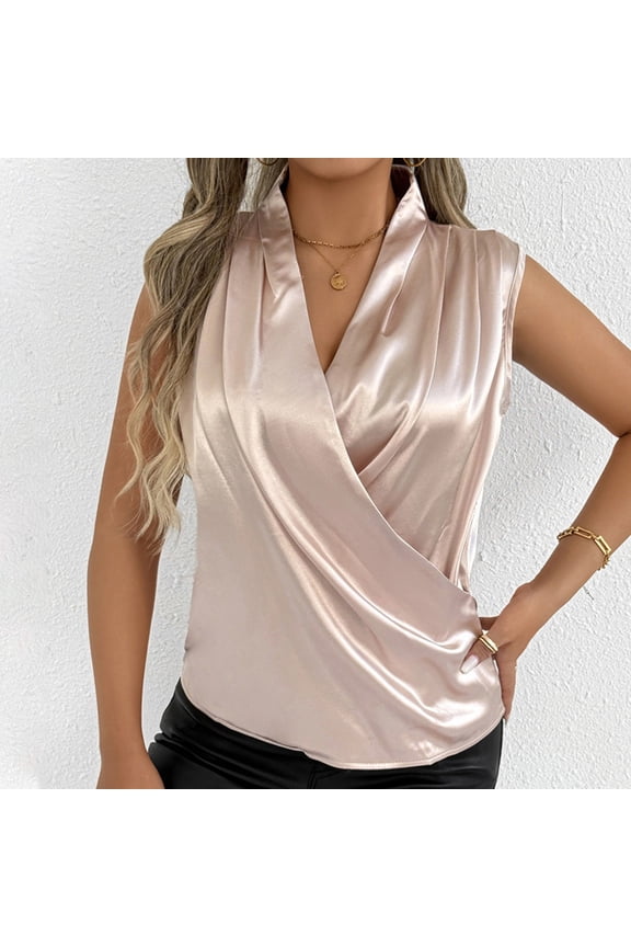 Women's V Neck Sleeveless Tank Top Casual Party Wear Soft Lightweight Blouse with Ruffled Neckline for Spring Summer Nylon Tops Women Layering Strap Shirts Women Hooded Top Women plus Size
