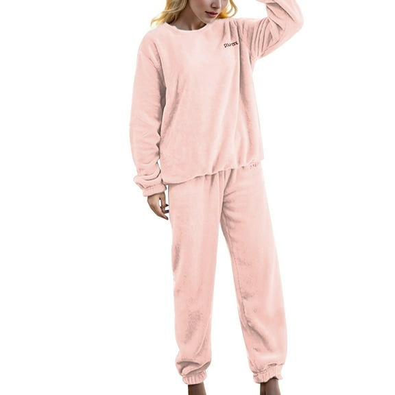Hauaitttt Women's Warm Set Classic Coral Home Set Autumn and Winter Outwear Pajamas Pajamas and Pants Set Womens Lightweight Pajamas Set Warm Pajama Set for Women Top Pajama Set for Women Nightdress