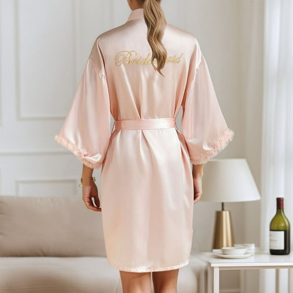 Hauaitttt Women's Wedding Party Robe Letters Kimono Satin Pyjamas Bridesmaid Bathrobe plus Size Kimonos for Women 4x-5x after Shower Wrap around Towel Womens Light Weight Robe Soft Robes Shower Robes