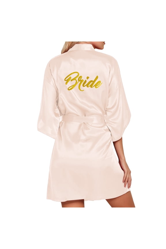 Women's Wedding Party Robe Letters Kimono Satin Pyjamas Bridesmaid Bathrobe plus Size Sheer Robe 3x Women Robe Satin Comfy Robes for Women Long Women Flannel Robe Sleeping Robes for Women