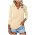 thumbnail image 1 of Hauaitttt Womens 3/4 Sleeve Tops V Neck Work Shirts Dressy Casual Blouses Three Quarter Length Tunic Tops Plain Casual T Shirts for Women Shirt for Women Casual Summer Running Tee Shirts Women Work, 1 of 5