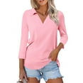 thumbnail image 1 of Hauaitttt Womens 3/4 Sleeve Tops V Neck Work Shirts Dressy Casual Blouses Three Quarter Length Tunic Tops Light Shirts for Women Womens Shirts Casual Stripped Short Sleeve Shirt Women Cheer Long, 1 of 4