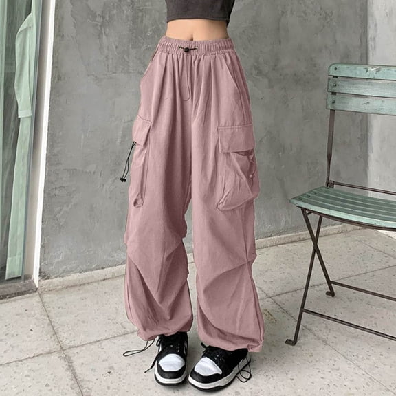 Hauaitttt Womens Baggy Cargo Pants Streetwear Hop Joggers Sweatpants Drawstring Casual Loose Wide Leg Trousers Womens Work Pants Business Casual Womens Pants Casual Trouser Casual Loose Pants for