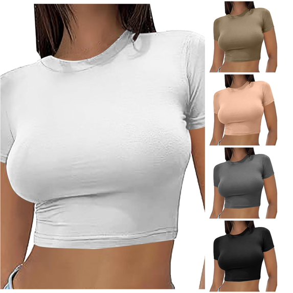 Hauaitttt Womens Basic T Shirts Neck Short Sleeve Crop Tops Cute Summer Tops Slim Fit Tees Outfits French Flag Sports Bra Womens Sports Bra Tops Women Workout Sports Bras Open Back Sports Bras for