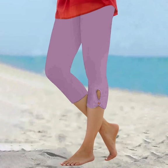Hauaitttt Womens Capris for Summer Dressy Cropped High Waist Yoga Pants Comfy Stretchy Leggings Workout Compression Pants 7/8 Leggings with Pockets for Women plus Size Tunics Teacher Clothes Cute