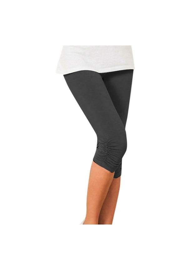 Womens Casual Fashion Elastic Pleated Cropped Leggings Hanging Tendon Pencil Shorts Hi Low Tops for Women Legging Pants Short Lou Lou and Co 80s Workout Outfit Workout Legging Shorts for