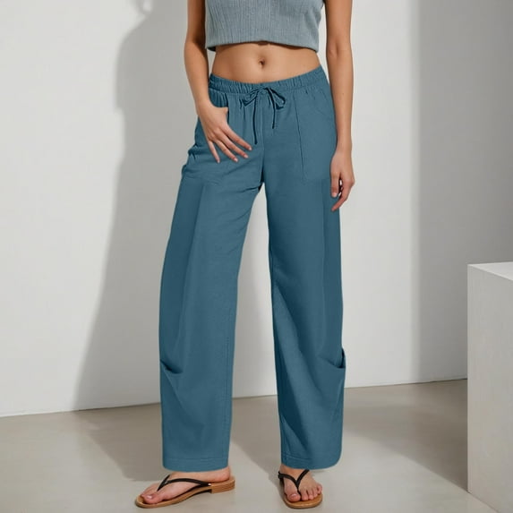 Hauaitttt Womens Casual Solid Color Loose Pockets Elastic Waist Pants Long Trousers Women Harem Pants plus Size Stretch Pants Cute Casual Pants for Women Womens Casual Business Attire Sweatpants for