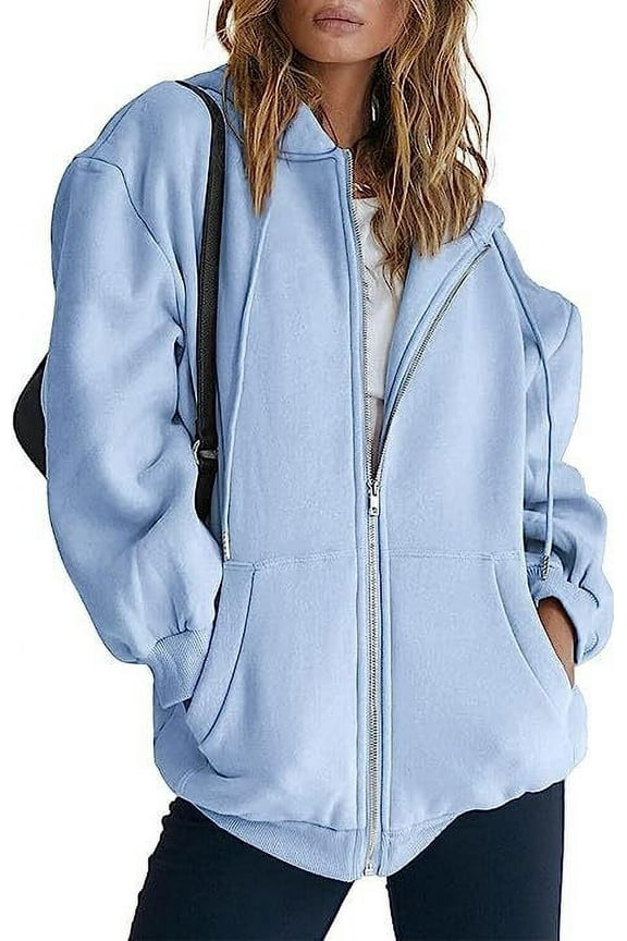 Womens Casual Solid Long Sleeve Zipper Hooded Coat Pocket Sweatshirt Tops Snap Sweatshirt Women Fall Long Sleeve Clothe with Pocket Sweatshirt Long Hoodie Zip Ups for Women Long Hoodie Tunic