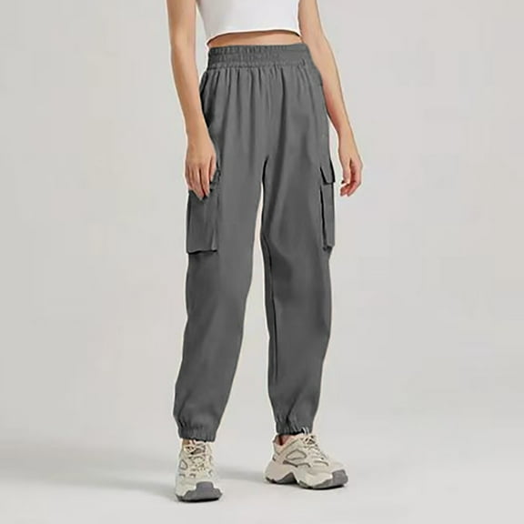 Hauaitttt Womens Daily Casual Solid Color 4 Pockets Elastic Waist Pants Long Trousers Cargo Pants Womens Beach Pants Lightweight Lightweight Sweatpants Women Women Jogging Pants Pants Women Casual