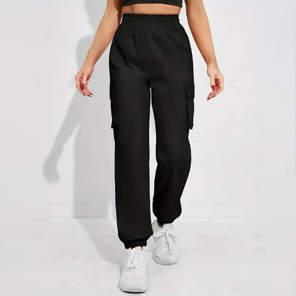 Hauaitttt Womens Daily Casual Solid Color 4 Pockets Elastic Waist Pants Long Trousers Cargo Pants Womens Beach Pants Lightweight Lightweight Sweatpants Women Women Jogging Pants Pants Women Casual