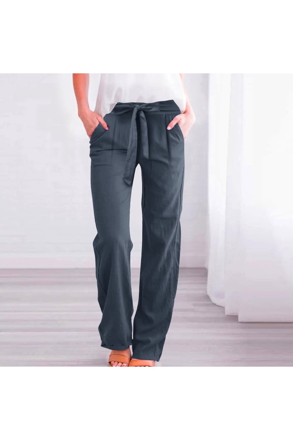 Womens Daily Elastic Strap Waist Workout Trousers Solid Long Pants Loose Casual Trousers Casual Loose Pants for Women Peg Pants with Tie Womens Elastic Waist Dress Pants Women Pants Casual