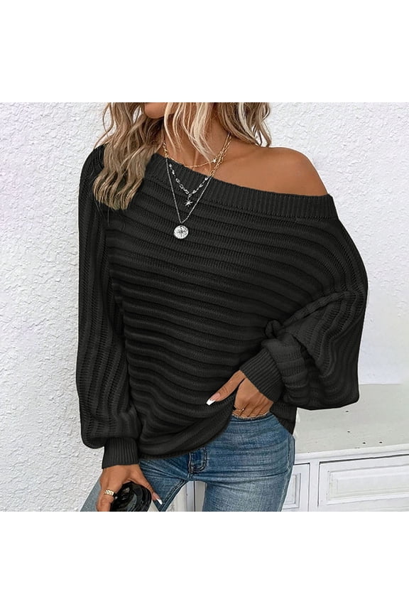 Womens Fall Sweaters Off The Shoulder Batwing Sleeve Textured Knit Tops Oversized One Shoulder Sweater Women Pullover Sweaters plus Size Quarter Zip Pullover Women Fuzzy Womens Soft