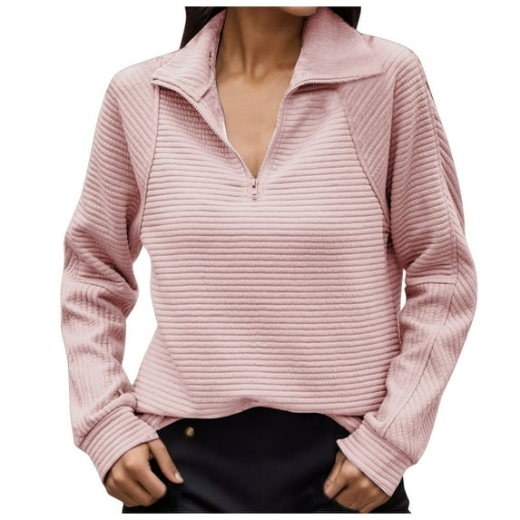 Hauaitttt Womens Fashion Casual Long Sleeve Stand Neck Sweatshirts Pullover Top Half Zip Pullover Women Fitted Pullover Sweater Women Comfy Striped Print Long Sleeve Sweatshirt Athletic Jacket Casual