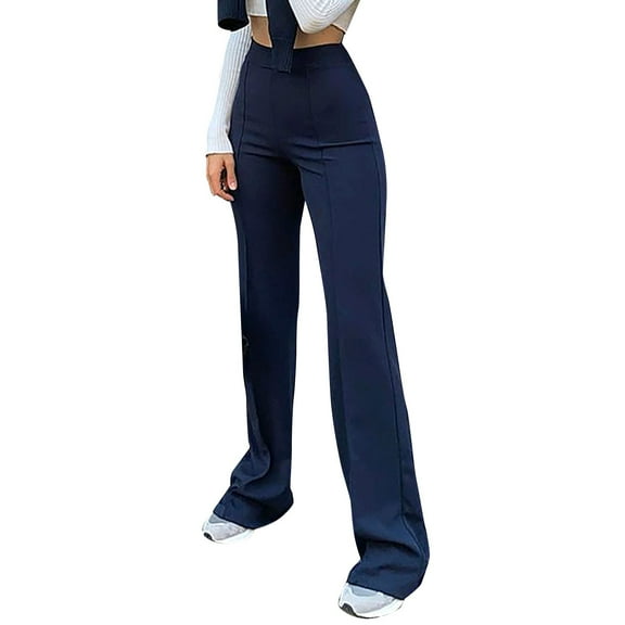 Hauaitttt Womens Fashion Casual Work Pants Solid Color Stretch High Waist Straight Pants Trousers Cute Dressy Clothes Womens Casual Dress Pants Elastic Waist Loose Fitting Pants for Women Dressy