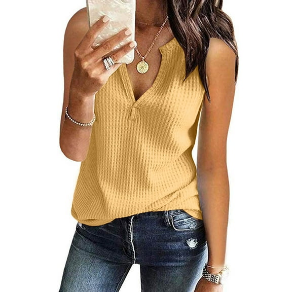 Hauaitttt Womens Fashion V Neck Shirts Sleeveless Solid Knit Loose Fitting Tee Tops Womens Tees Summer Tee Shirts Women Plain Long Sleeve Shirt Women Loose Fit Athletic Tops for Women Polyester Tees