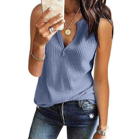Hauaitttt Womens Fashion V Neck Shirts Sleeveless Solid Knit Loose Fitting Tee Tops Womens Tees Summer Tee Shirts Women Plain Long Sleeve Shirt Women Loose Fit Athletic Tops for Women Polyester Tees