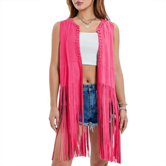 Hauaitttt Womens Fringe Vest 70s Hippie Sleeveless Western Suede Tassel Leather Outerwear Womens Long Cardigans Lightweight plus Size Cardigan Sweater for Women 3x Cardigan Outfits for Women Sweater