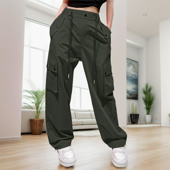 Hauaitttt Womens High Waist Parachute Pants Cargo Trousers with Pockets Womens Business Casual Pants Tall Womens Pant Suits Casual plus Size Women Pants Casual plus Size Loose Dress Pants for Women