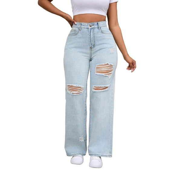Hauaitttt Womens High Waisted Wide Leg Jeans Stretchy Distressed Denim Pants Pants for plus Size Women Jean Pants for Women Work Jean Pants for Women plus Short Jean Pants for Women Dress Leggings