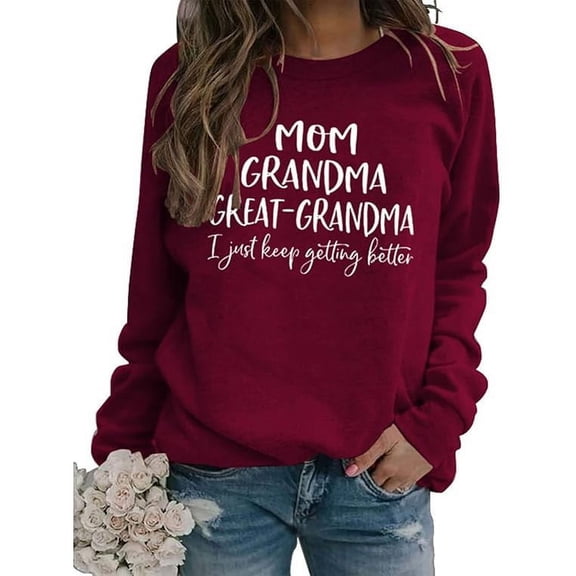 Hauaitttt Womens Letter Print Sweatshirt Oversize Sweatshirts Crewneck Long Sleeve Pullover Top Elderly Sweatsuit Front Open Shirts Women Jacket Women Christmas Hoodie Zip up Bohemian Sweaters Knit