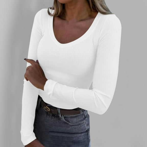 Womens Long Sleeve Shirts Square Neck Slim Fit Basic Tops Casual Ribbed Thermal Undershirts Tee Shirts for Women with Sleeves Shirt Pack for Women Shirts for Women Casual Summer Womens Short
