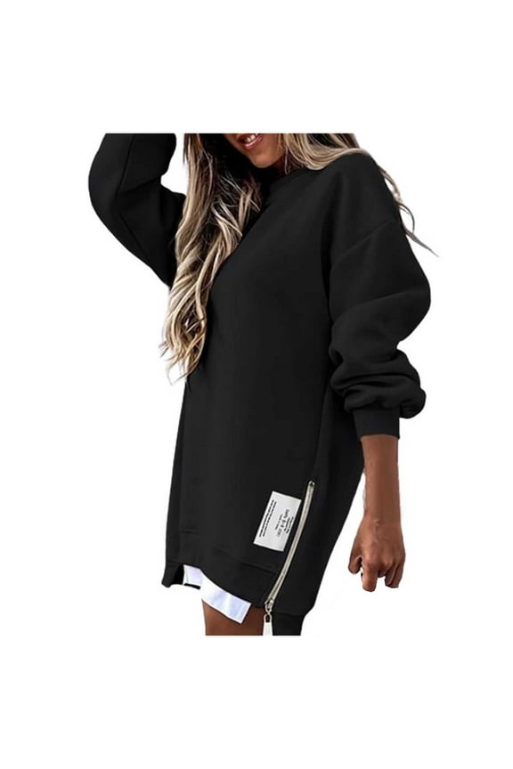 Womens Long Sleeve Zipper Slit Sweatshirt Casual Pullover Zipper Hoodies College Hoodies plus Size Hooded Zip up Jacket Women Full Zip Alien Sweatshirt Hoodie Colla Sweatshirt Color Sleeve