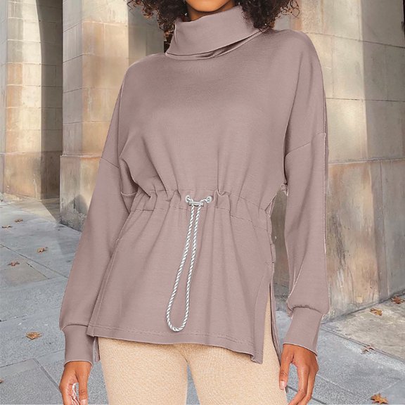 Hauaitttt Womens Oversized Neck Sweatshirt Pullover Sweatshirts with Pockets Fall Outfits 2025 Ladies Athletic Hoodies Jogging Sweatshirt Baggy Long Sleeve Shirt Hot Two Piece Outfit Pretty Sweater