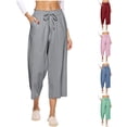thumbnail image 1 of Hauaitttt Womens Pants High Waisted Wide Leg Casual Loose Trousers with Pockets Loose Womens Pants Elastic Waist Women Harem Pants Women Casual Pants Suits Women Pants for Work Casual Casual Dress, 1 of 5