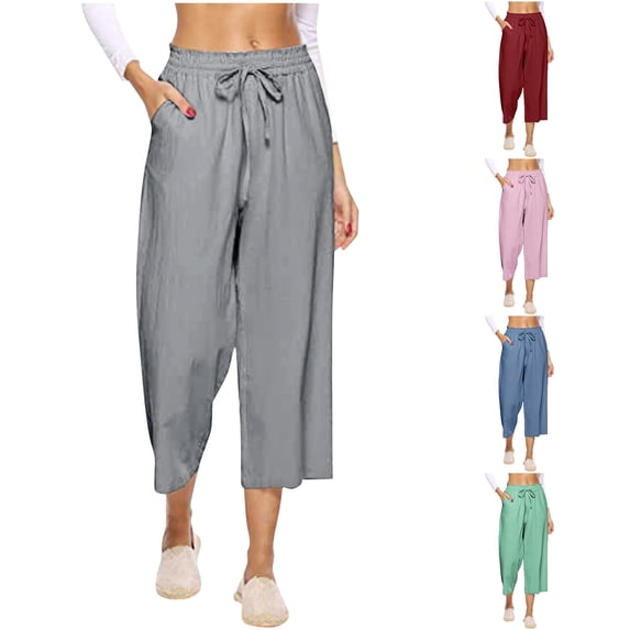 Hauaitttt Womens Pants High Waisted Wide Leg Casual Loose Trousers with Pockets Loose Womens Pants Elastic Waist Women Harem Pants Women Casual Pants Suits Women Pants for Work Casual Casual Dress