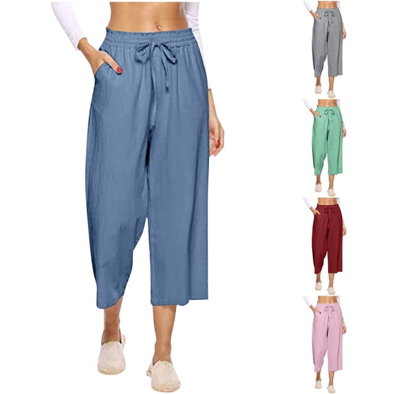 Hauaitttt Womens Pants High Waisted Wide Leg Casual Loose Trousers with Pockets Loose Womens Pants Elastic Waist Women Harem Pants Women Casual Pants Suits Women Pants for Work Casual Casual Dress