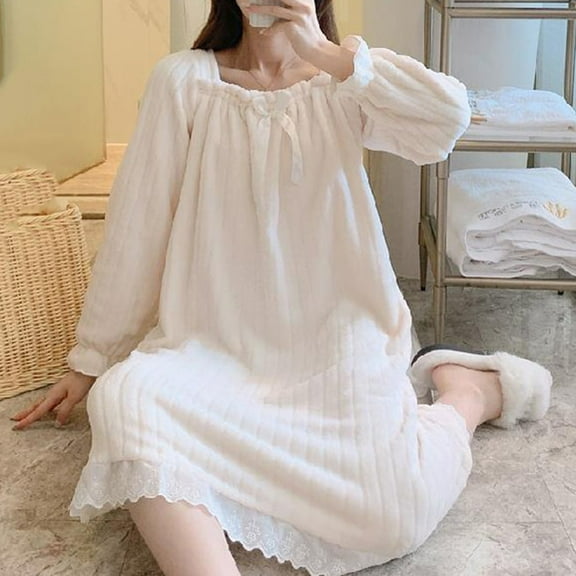Hauaitttt Womens Solid Coloured Flannel Thickened Padded Warm Of The Nightgown Over The Head Type Of Homewear Soft Pants Petite Nightgown Sleep Were Women Flannel Nightgown Short Sleeve Women
