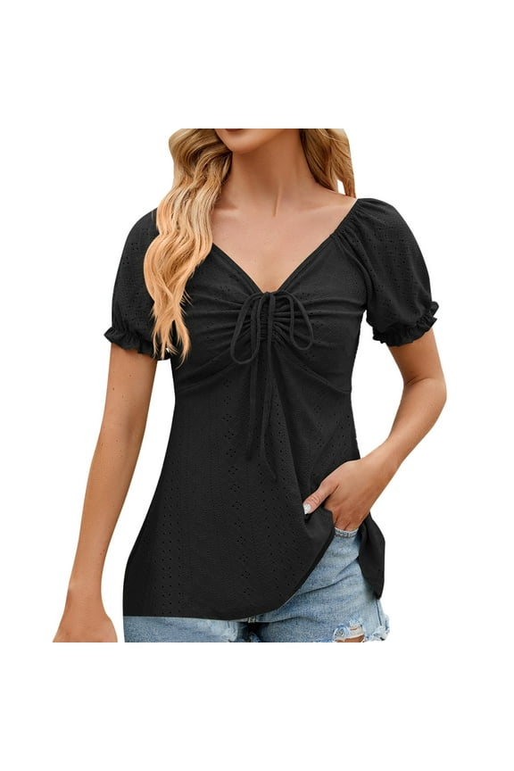 Womens Summer Fall Top Shirt Casual Round Neck Cute Puff Sleeve Short Sleeve Blouse Top Shirt for Women Women T Shirt Long Sleeve Athletic Wear for Woman Tech Apparel Short Sleeve T Shirts