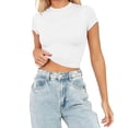 thumbnail image 1 of Hauaitttt Womens Summer Short Sleeve Cute Crop Tops Casual Basic Crewneck Slim Fit T Shirts Short Sleeve Athletic Top Womens Polyester Spandex Shirt Womens Tee Shirts Short Sleeve Women T Shirt for, 1 of 4